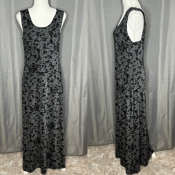 CONNECTED APPAREL BLACK & GRAY FLORAL TANK MAXI DRESS SIZE 14 - Picture 1 of 8
